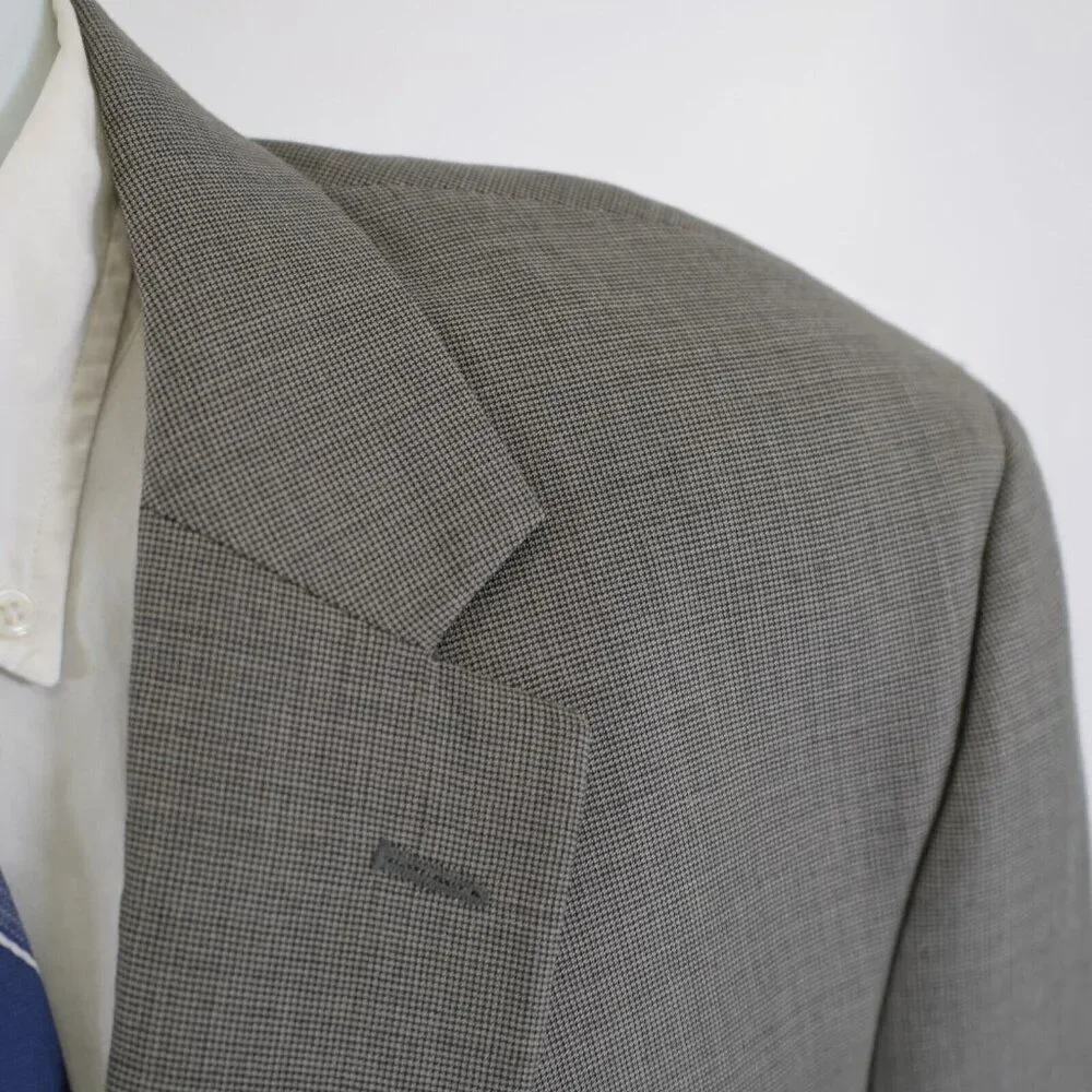 Jos A Bank Textured Wool Beige Black Star Check 44R‎ Blazer 2 Button Tagged 46R